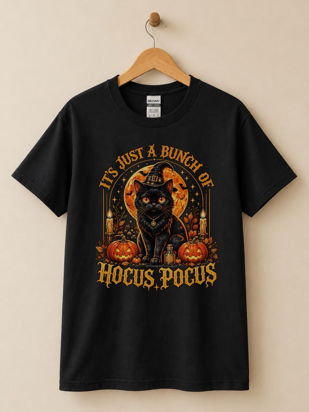Hocus Pocus Black Cat Witch Halloween Graphic Unisex T-shirt